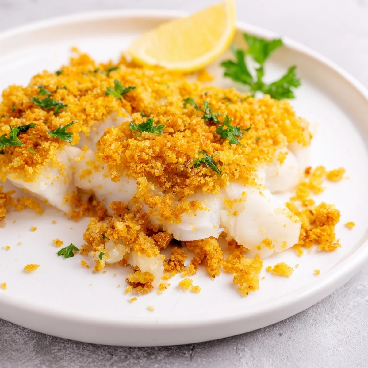 Easy baked cod with cracker crumb topping, a golden, crunchy crust on flaky fillets, ready for a quick weeknight dinner.  