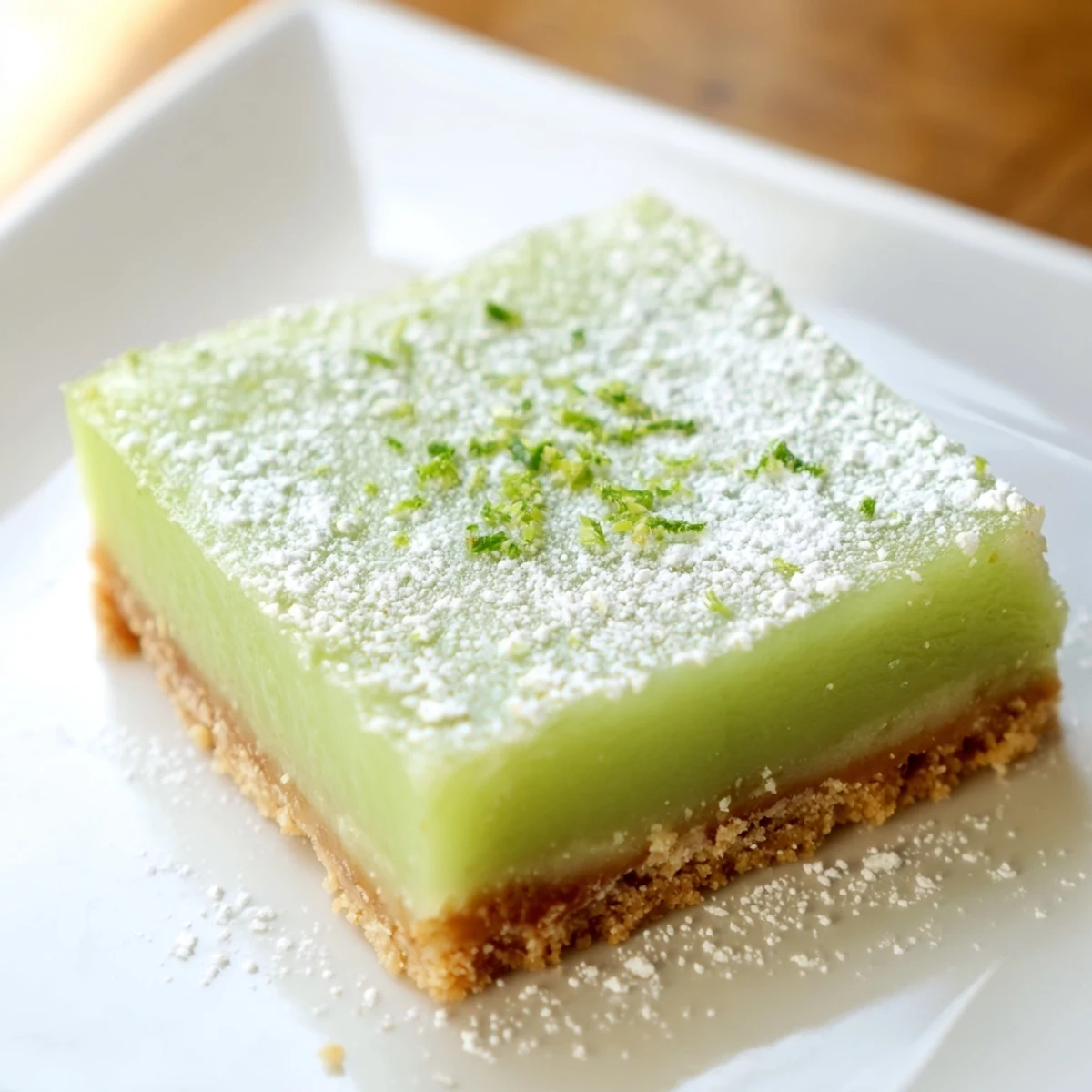 A single square of Lime Bars with Graham Cracker Crust on a spatula, highlighting the buttery base and tangy citrus curd texture.