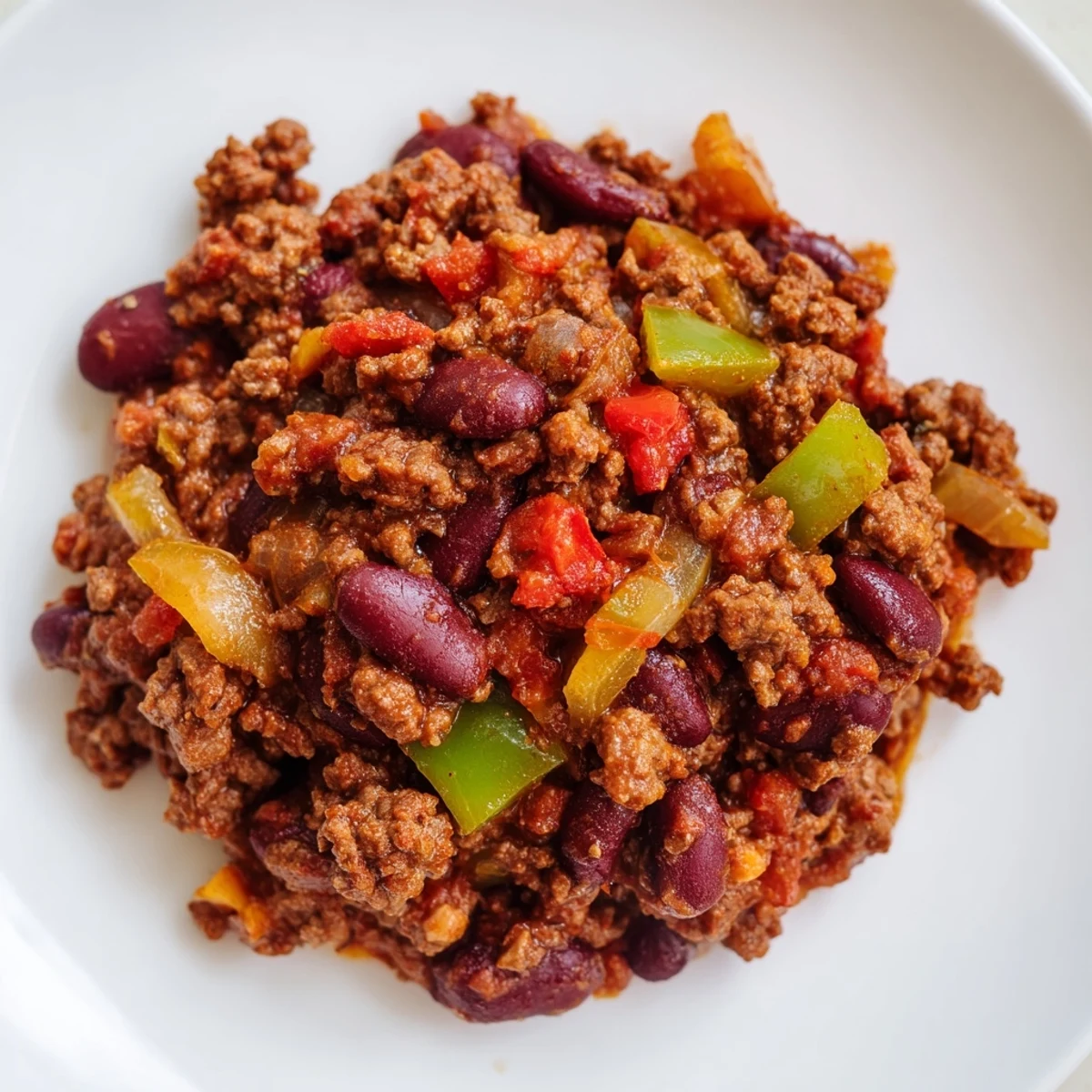 A steaming bowl of Spicy Beef Chili with Kidney Beans garnished with cilantro and sour cream.
