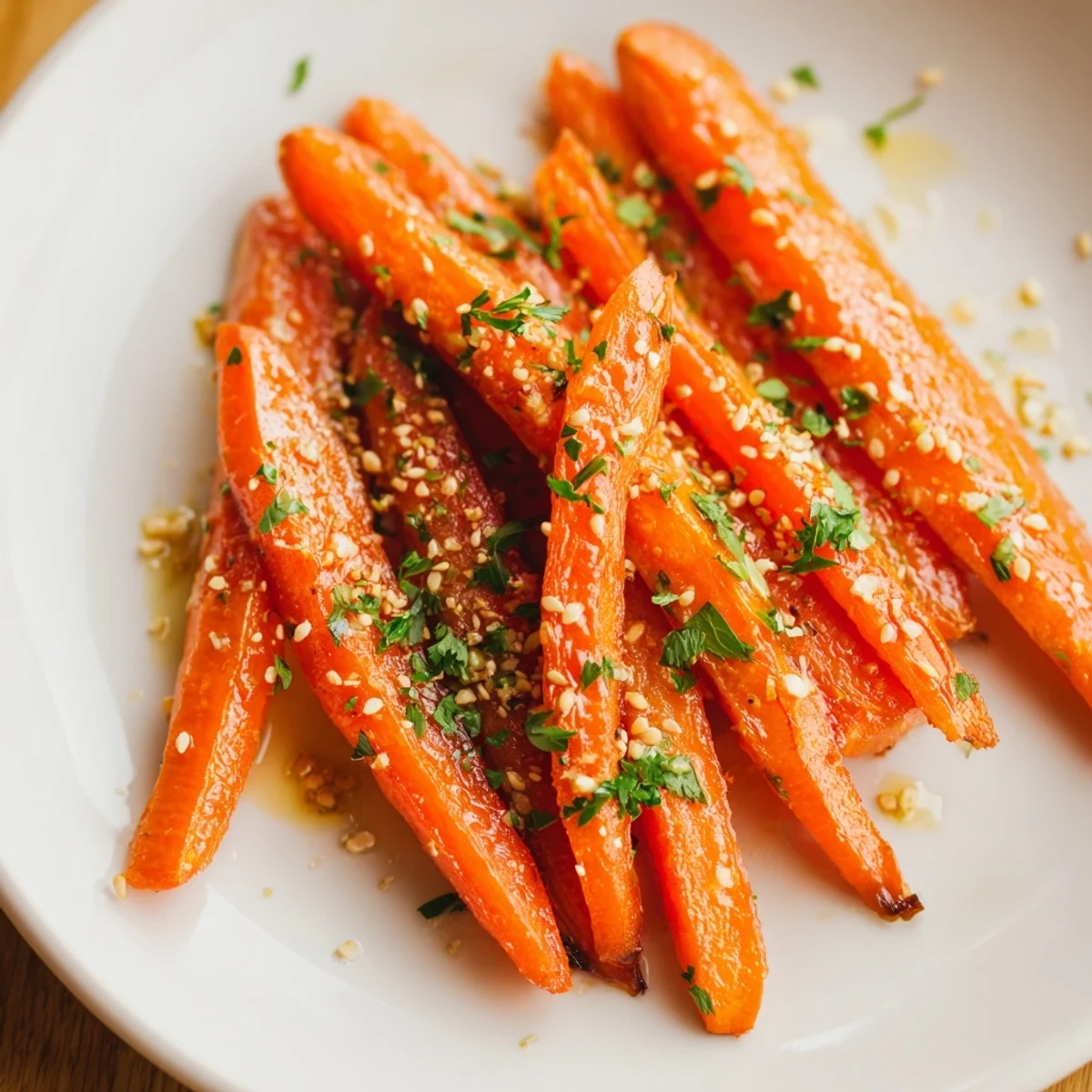 Tender roasted carrots with maple and cumin, ready to serve as a colorful vegetarian side dish for any meal.