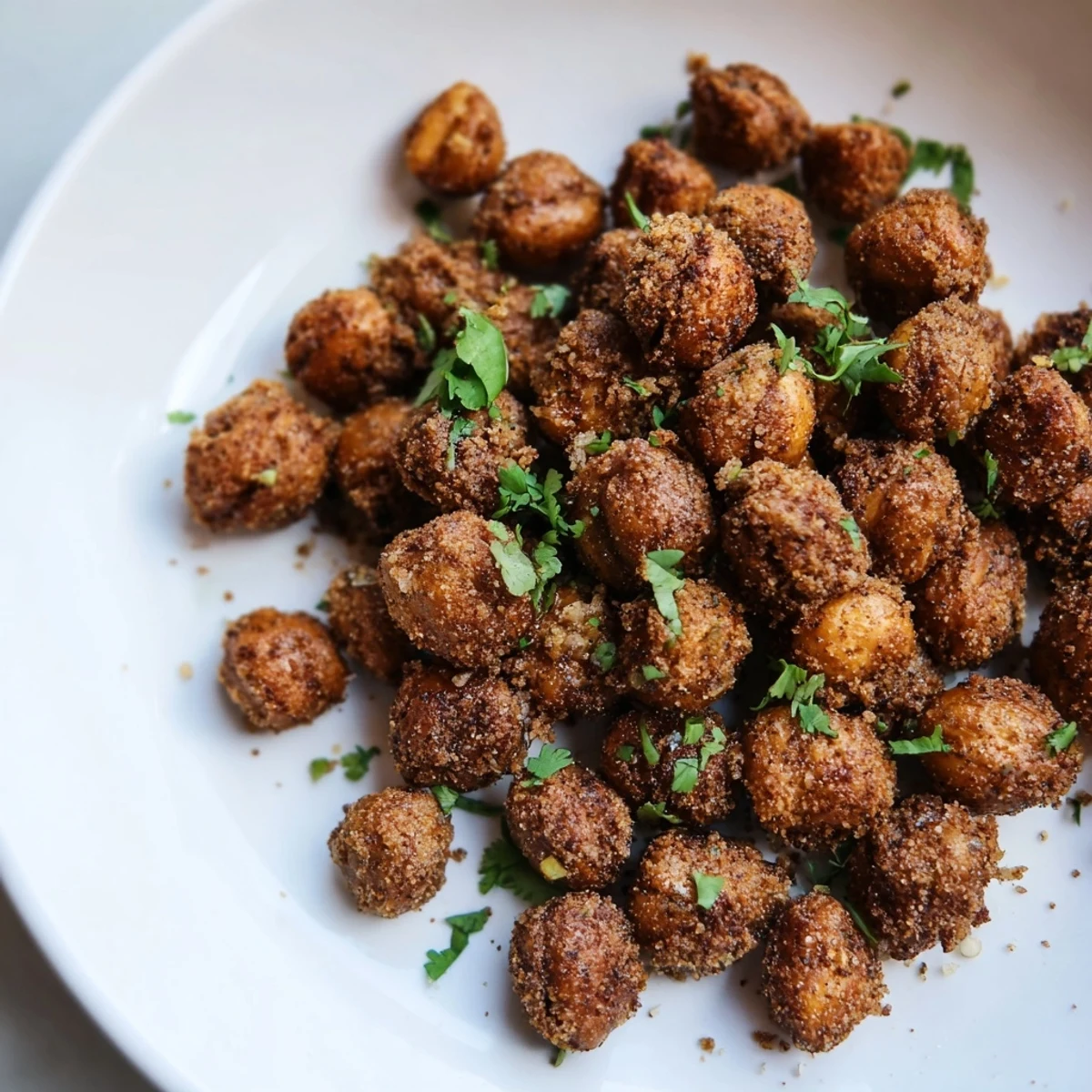 Bowl of Spicy Roasted Chickpeas with Cumin served alongside lemon slices and herbs, ideal for a healthy vegan gluten-free appetizer.