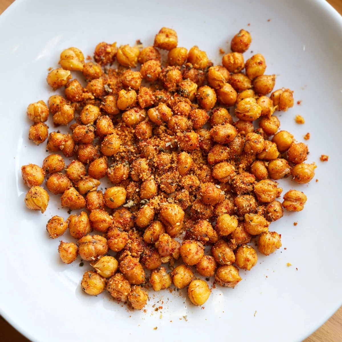 Hearty bowl of Cajun Spiced Roasted Chickpeas tossed with fresh greens for a healthy salad.