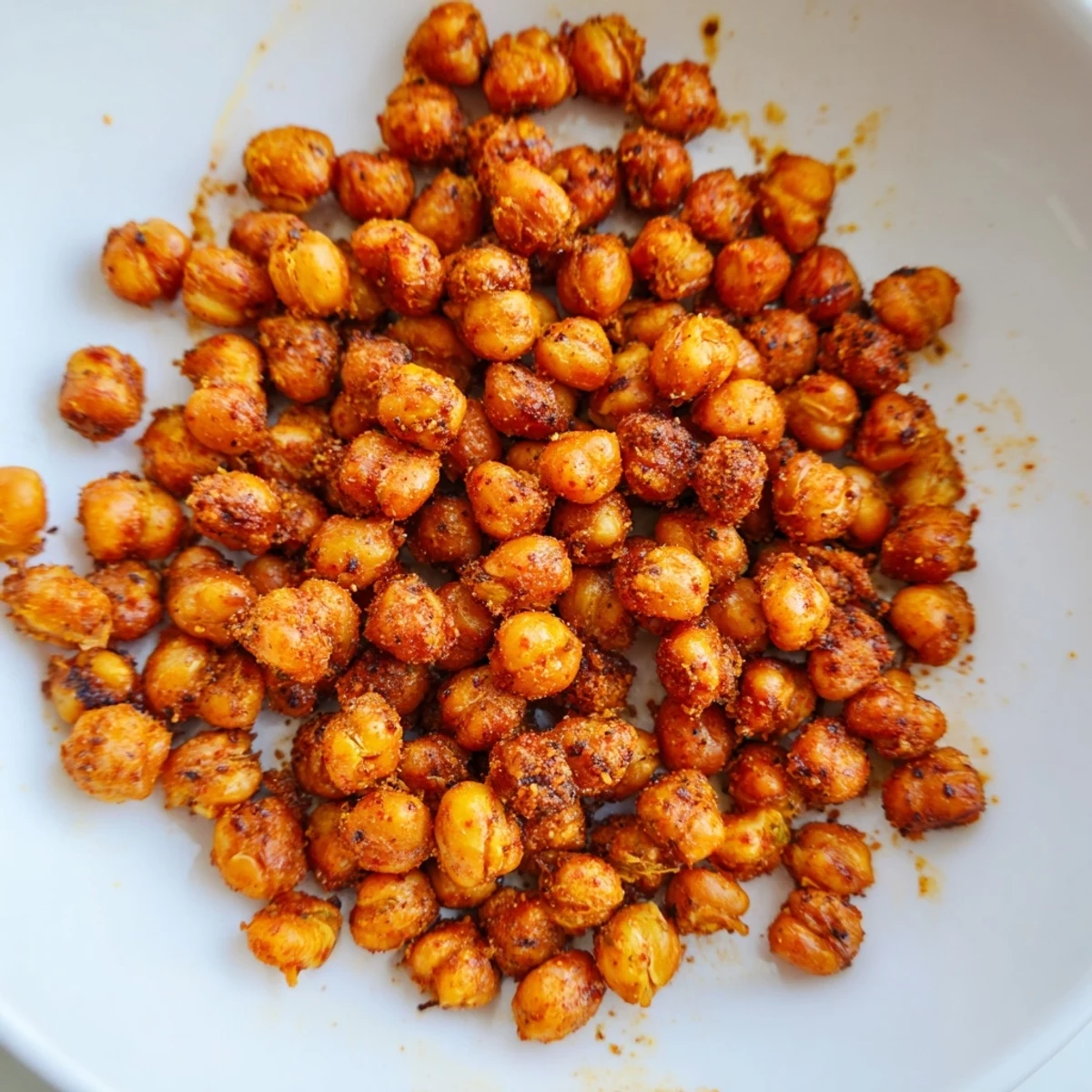 Golden roasted Cajun Spiced Roasted Chickpeas Snack on a wooden board, ready to be enjoyed as a healthy crunchy munching snack.