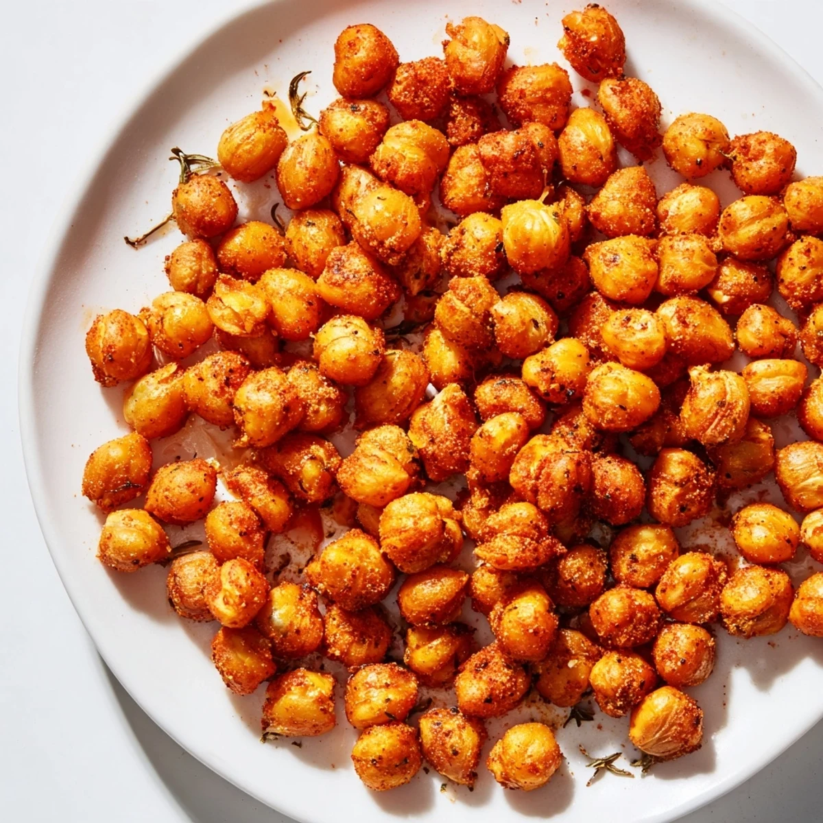 Warm batch of Cajun Spiced Roasted Chickpeas Snack cooling on a parchment-lined tray, releasing savory aromas of paprika and cayenne.