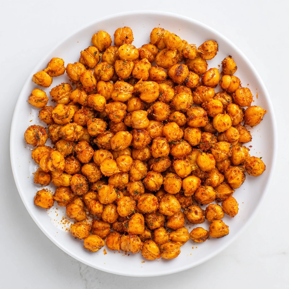 Golden Cajun Spiced Roasted Chickpeas Snack spill from a rustic bowl, showing crispy texture and vibrant red spices.
