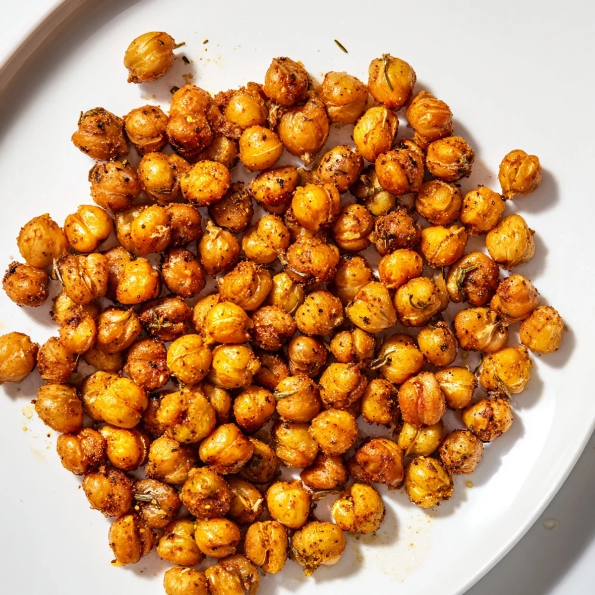 Crispy Cajun Spiced Roasted Chickpeas glisten with olive oil and spices on a baking sheet, ready to snack.