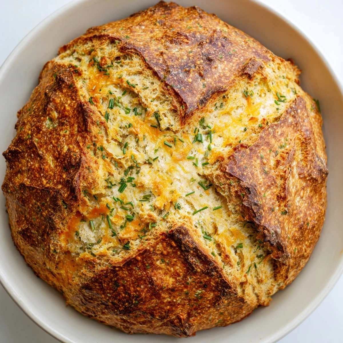 Savory Herbed Cheddar Irish Soda Bread on a wooden board beside a steaming bowl of soup, inviting a hearty, comforting meal for cold days.