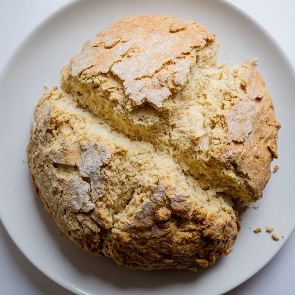 Sliced Authentic 4-Ingredient Irish Soda Bread showing the rustic interior, served warm with salted butter.