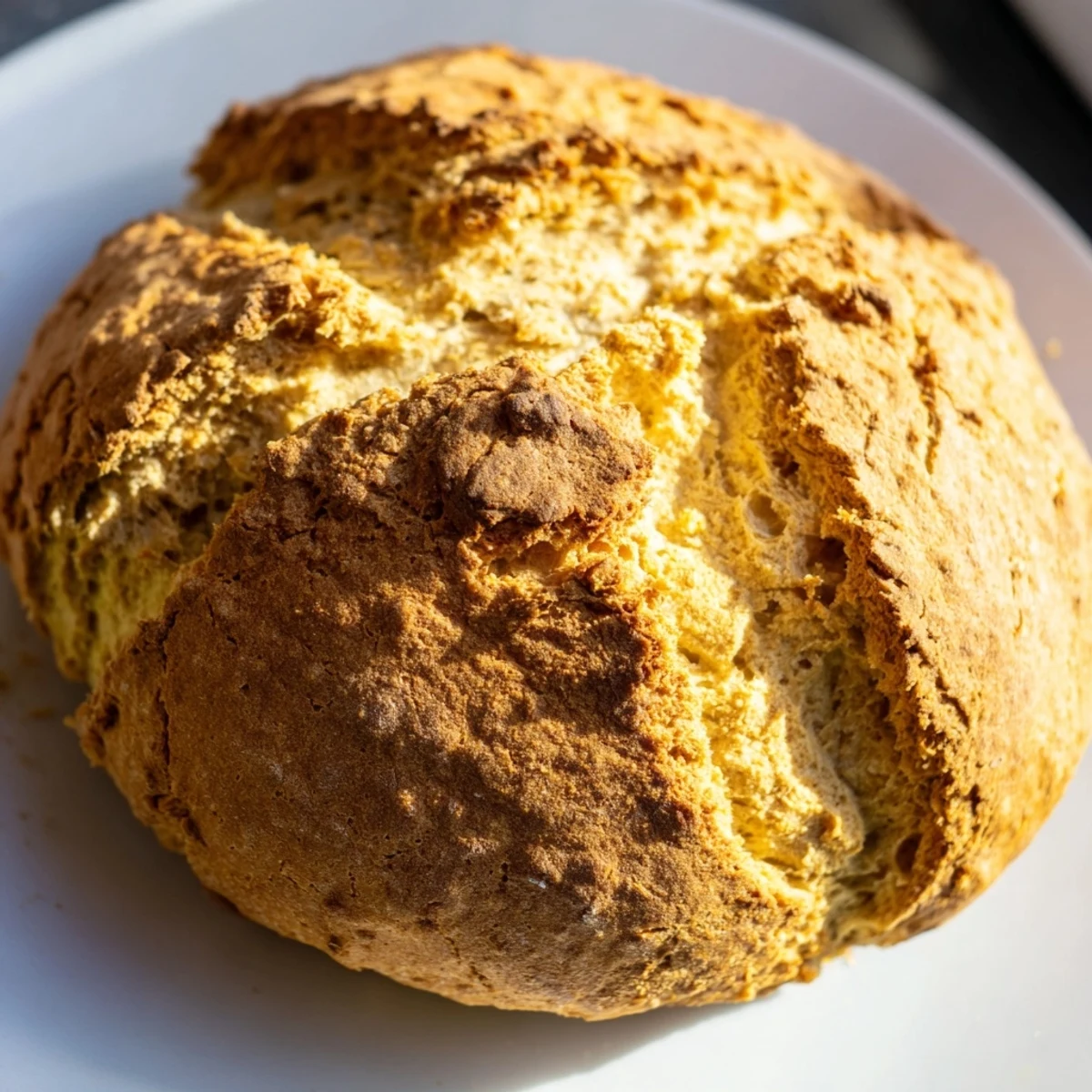 Warm Authentic 4-Ingredient Irish Soda Bread loaf with deep X on top, perfect alongside hearty Irish stew.