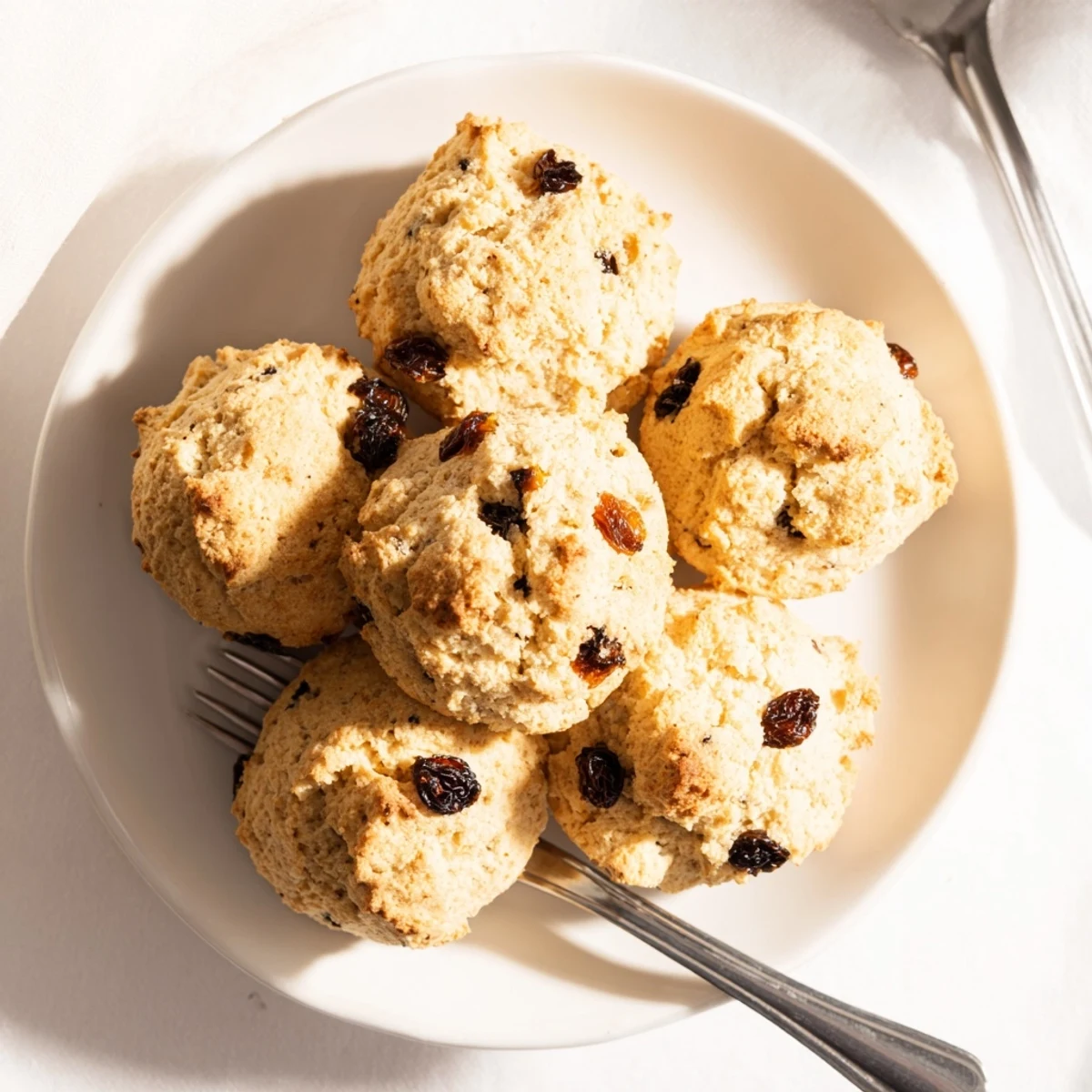 A close-up of warm Mini Irish Soda Bread Muffins dusted with flour, highlighting their tender texture and moist interior.