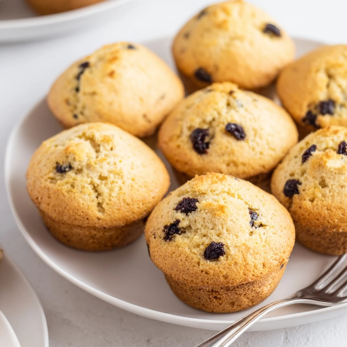 Freshly baked Mini Irish Soda Bread Muffins on a rustic wooden table, showcasing golden tops and a soft crumb.