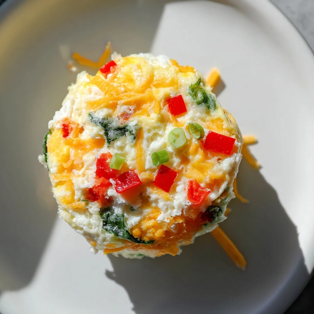 Freshly baked Cottage Cheese Egg Bites with melted cheddar and a golden top in a muffin tin.