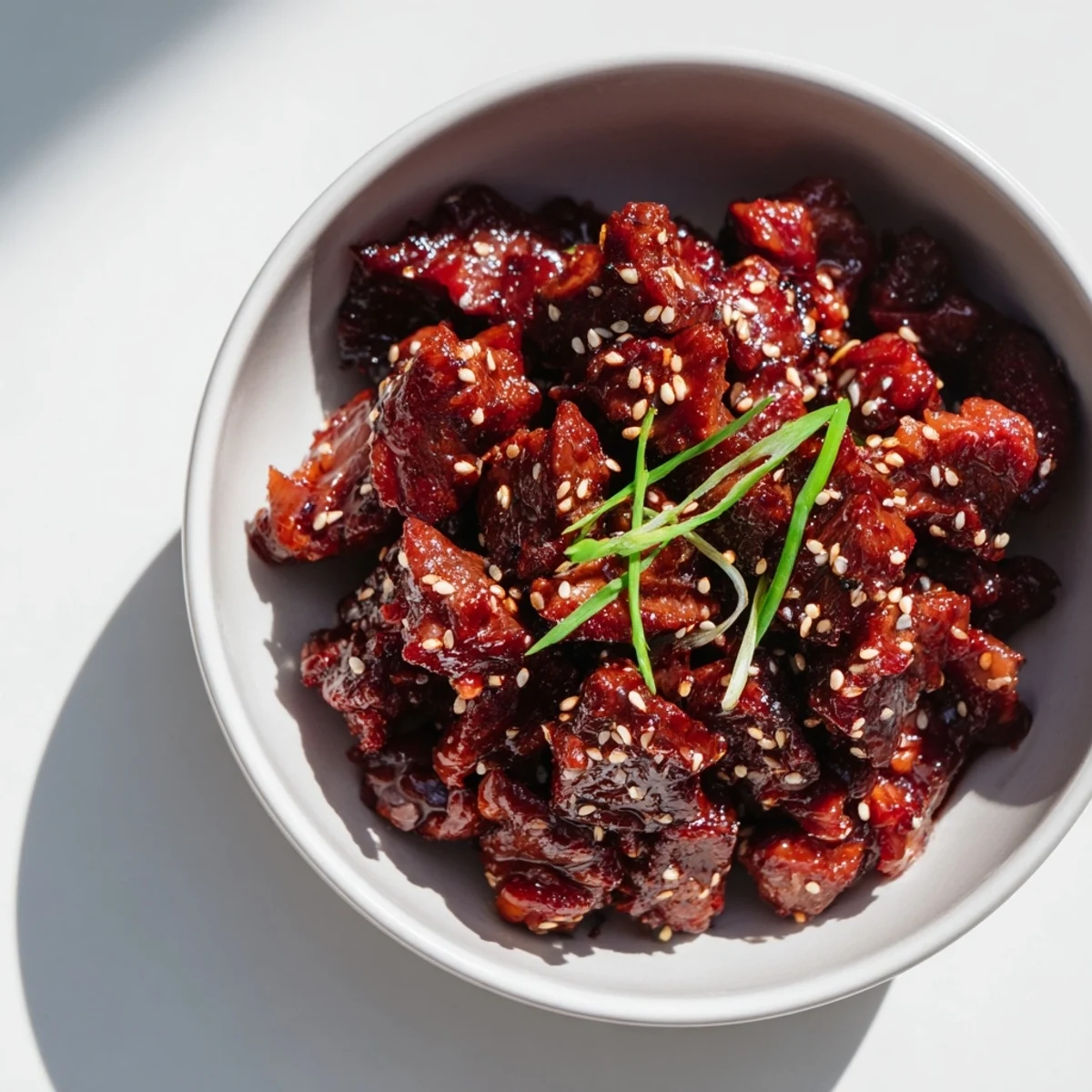 Slow-cooked Crock Pot Korean Beef in a bowl with rice and sesame seeds, steam rising from tender meat.