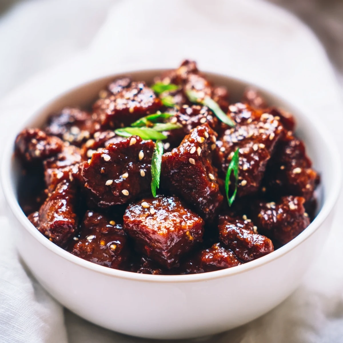 Juicy Crock Pot Korean Beef nestled in lettuce cups with spicy sauce and sesame seeds for a meal.
