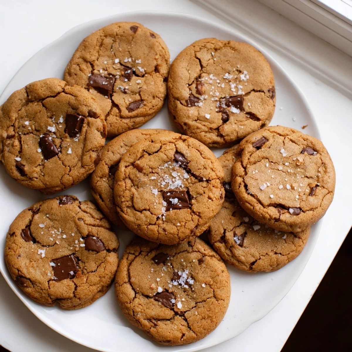 Rustic kitchen scene featuring warm Miso Chocolate Chip Cookies, highlighting the subtle umami flavor and rich chocolate chunks.