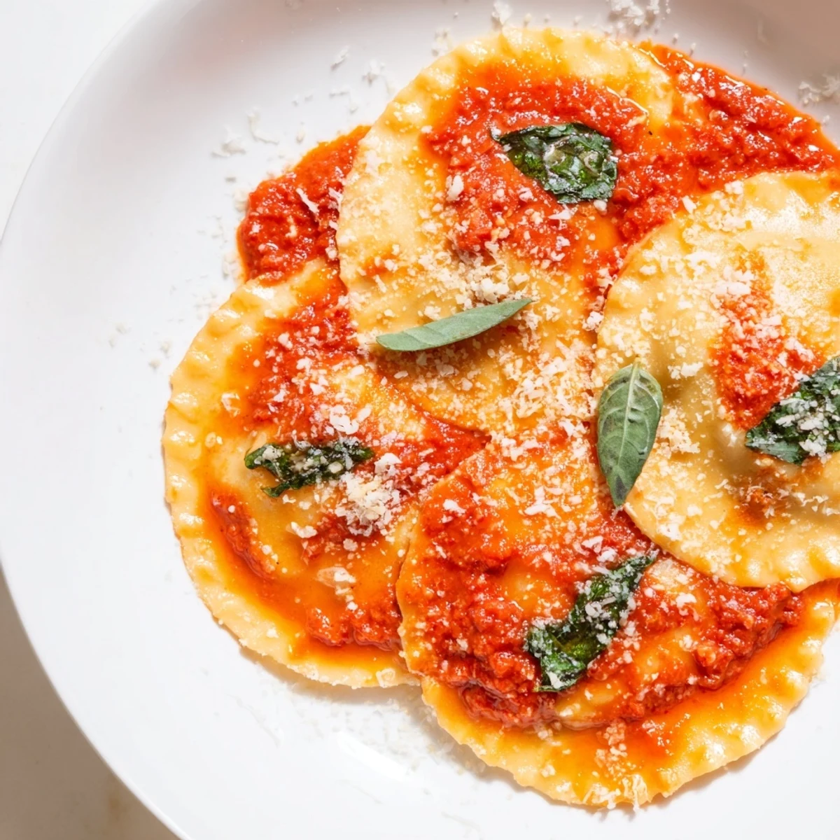 Tender ravioli tossed in a rich garlic tomato sauce served with crusty bread.