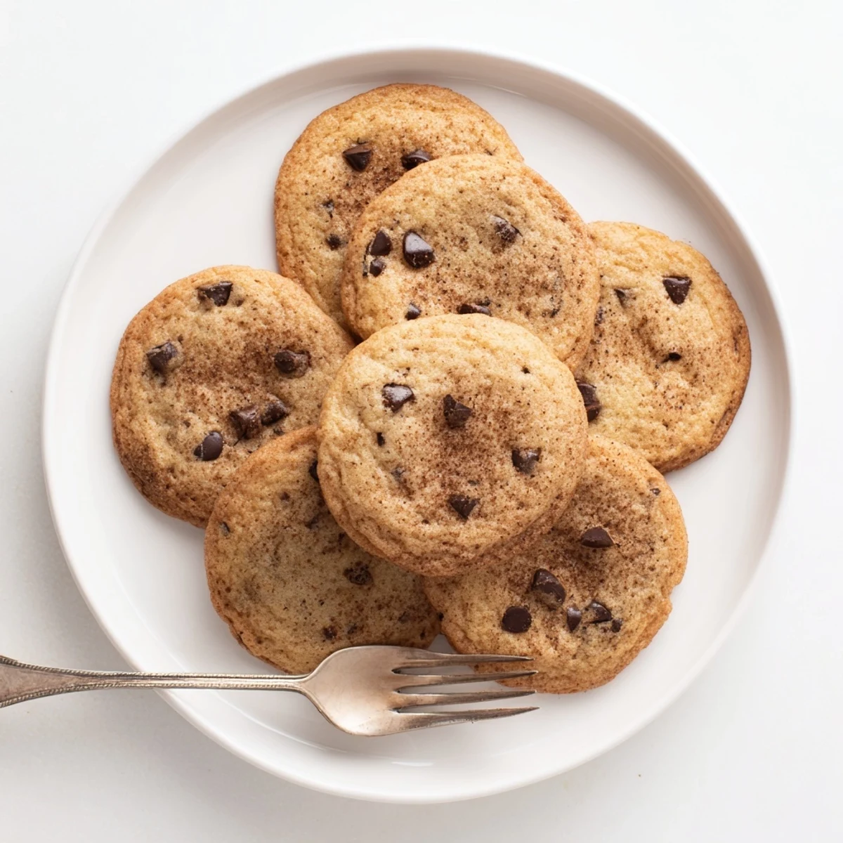 Freshly baked Chai Spiced Chocolate Chip Cookies served on a plate with a glass of milk.