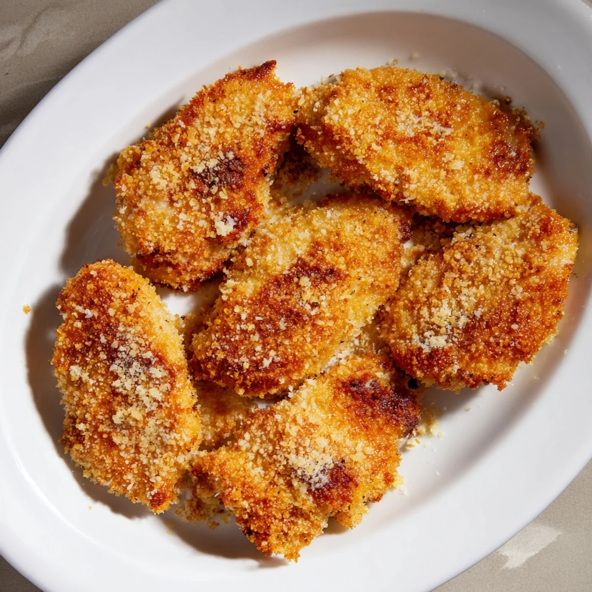 Juicy baked garlic Parmesan chicken breasts are arranged on a serving platter, ready to pair with roasted vegetables for a complete meal.