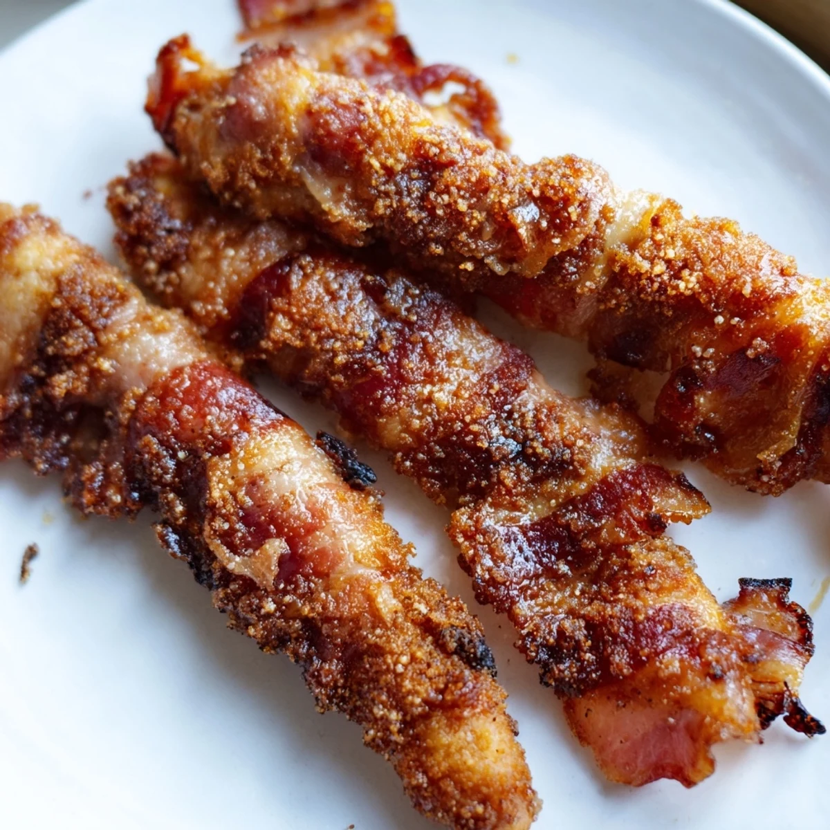 Savory bacon-wrapped chicken tenders coated in sweet brown sugar glaze perfect for dinner