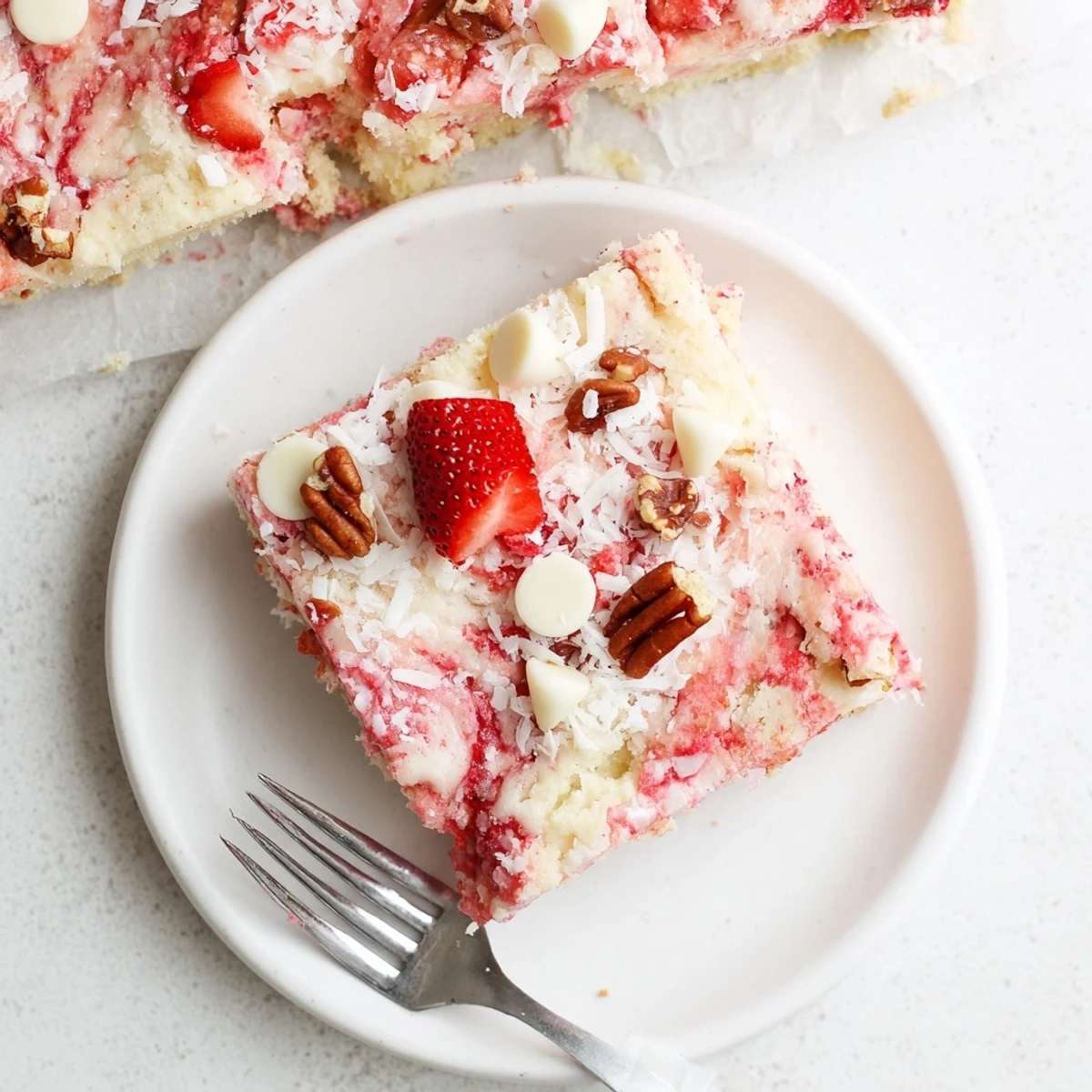 Decadent strawberry earthquake cake featuring fresh strawberries and marbled cream cheese filling