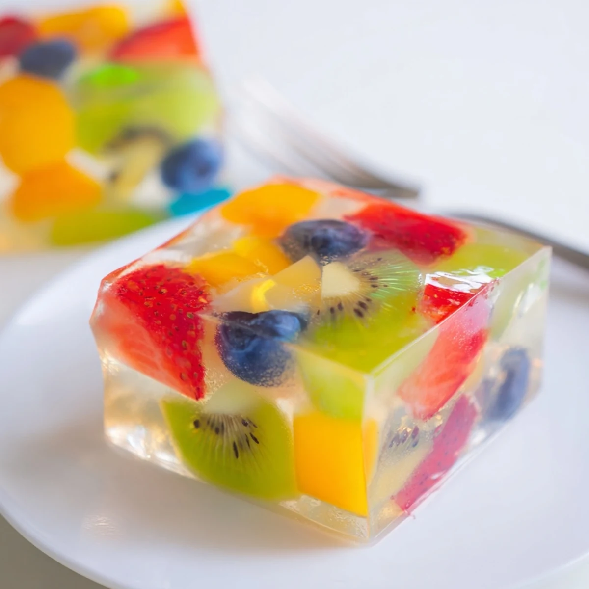 Homemade agar agar fruit jelly showcasing vibrant layered fruits in individual silicone molds ready for chilled summer dessert