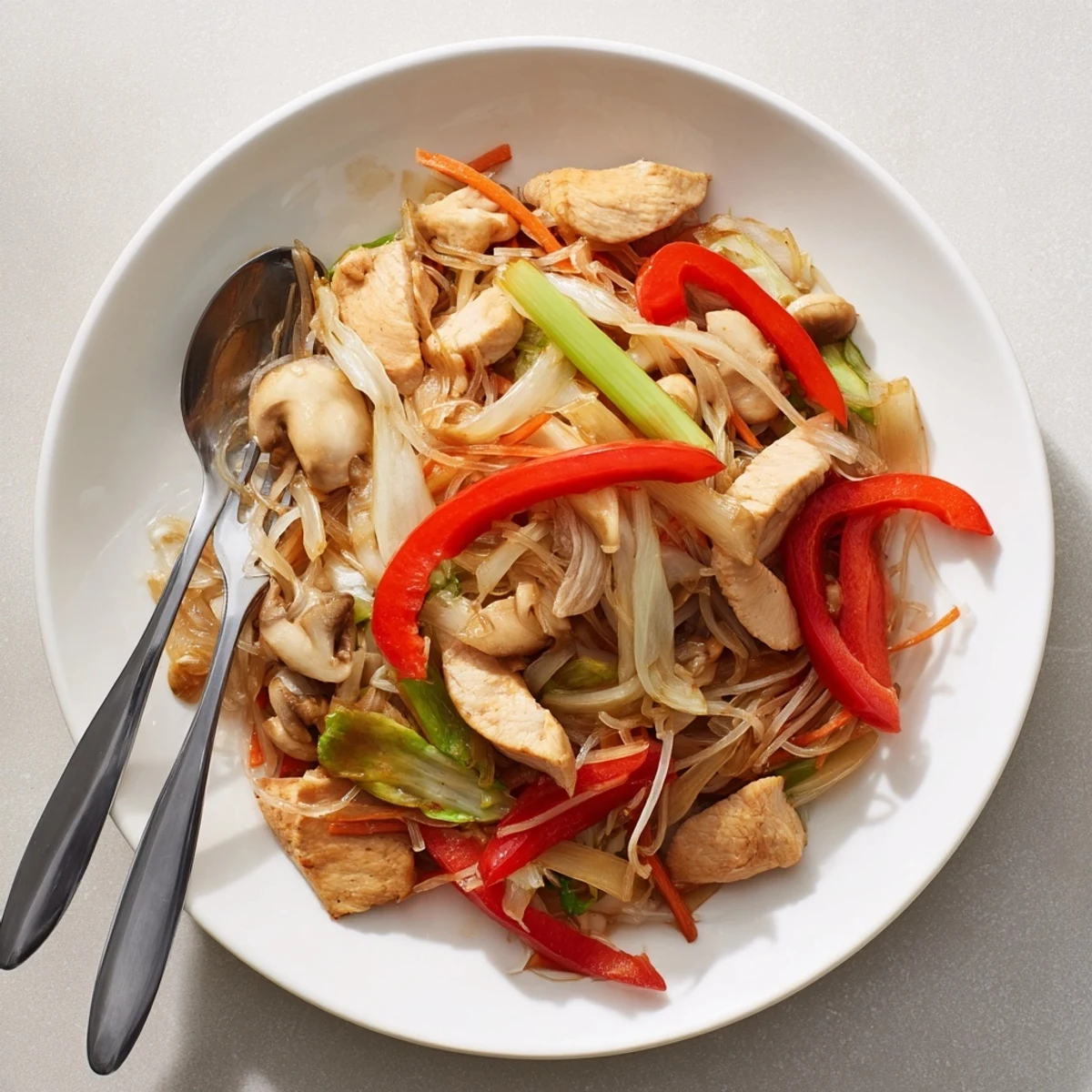 Colorful Chop Suey stir-fry with tender chicken and crisp vegetables in savory sauce