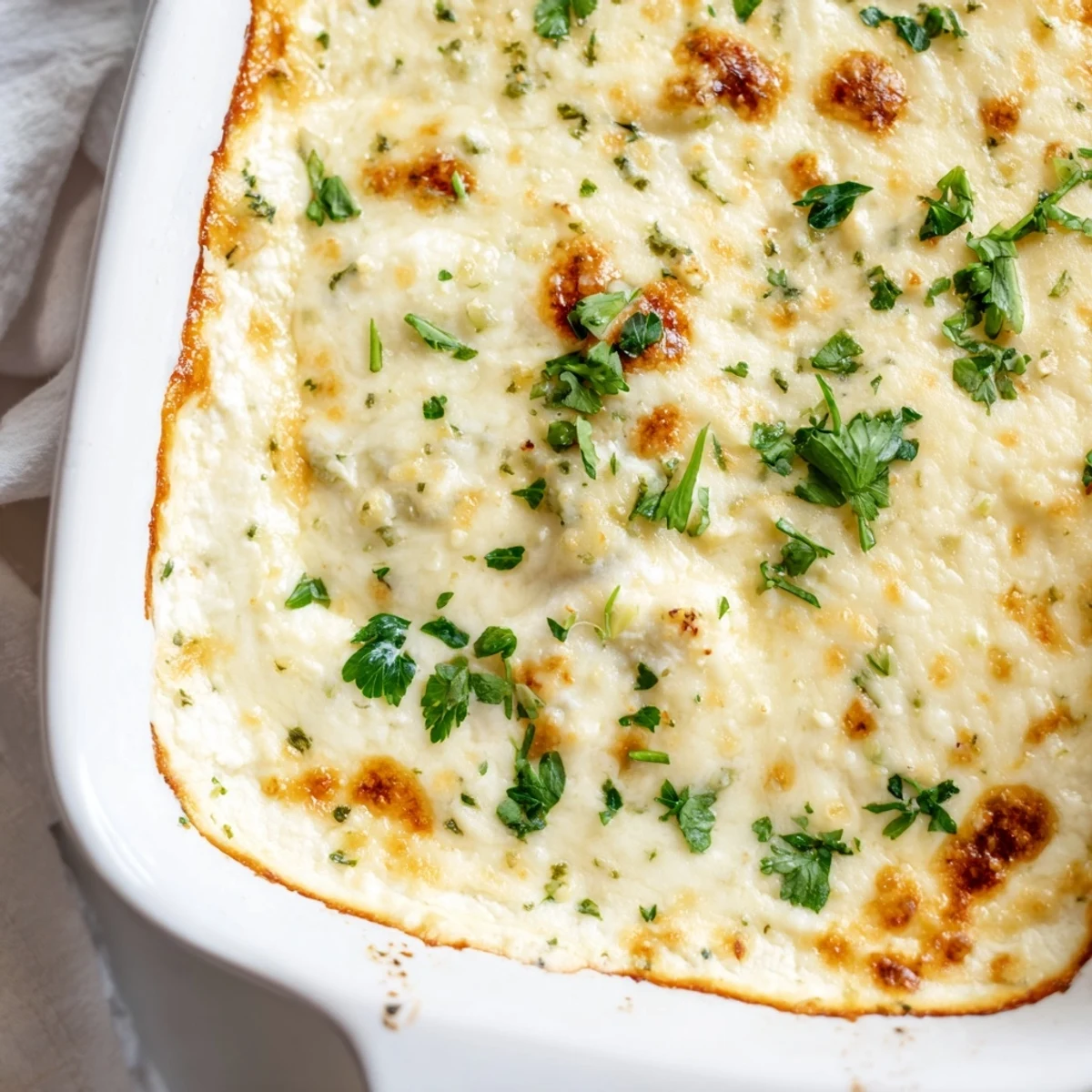 Golden bubbly cheesy garlic white pizza dip served with crusty bread slices