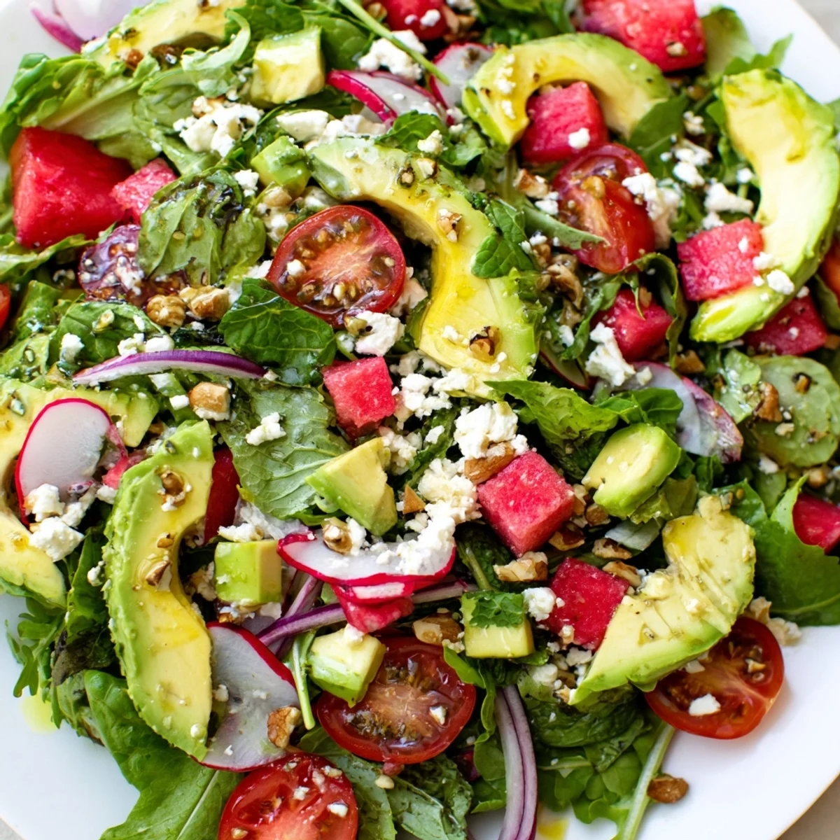 Vibrant Ultimate Summer Salad featuring seasonal produce greens tomatoes and zesty lemon vinaigrette
