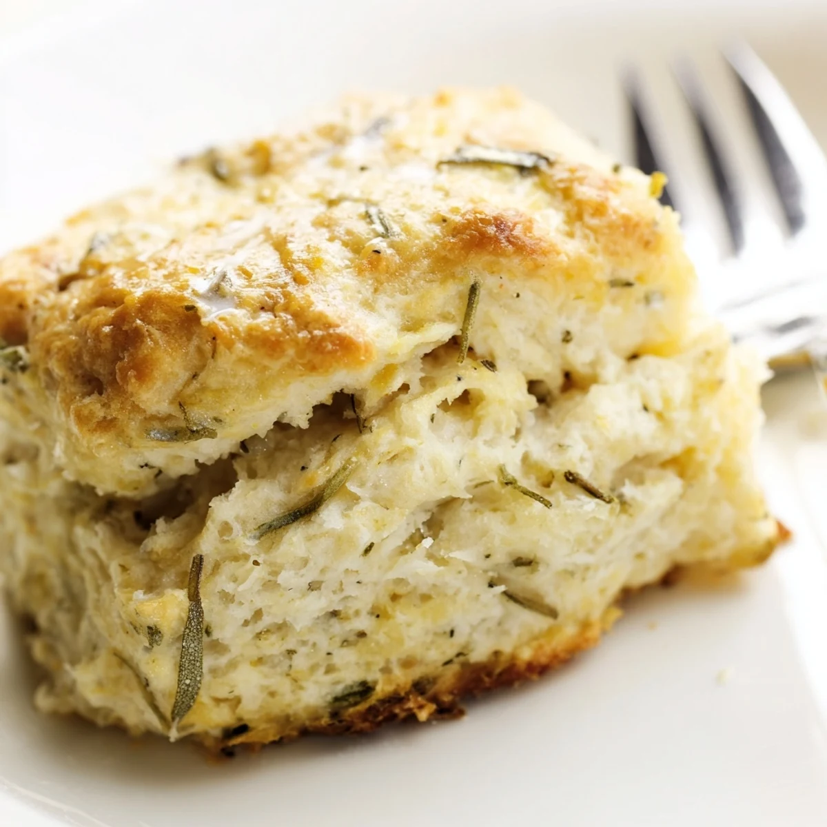 Freshly baked sage and Gruyere biscuits cooling on a wire rack, their golden tops glistening with brushed cream