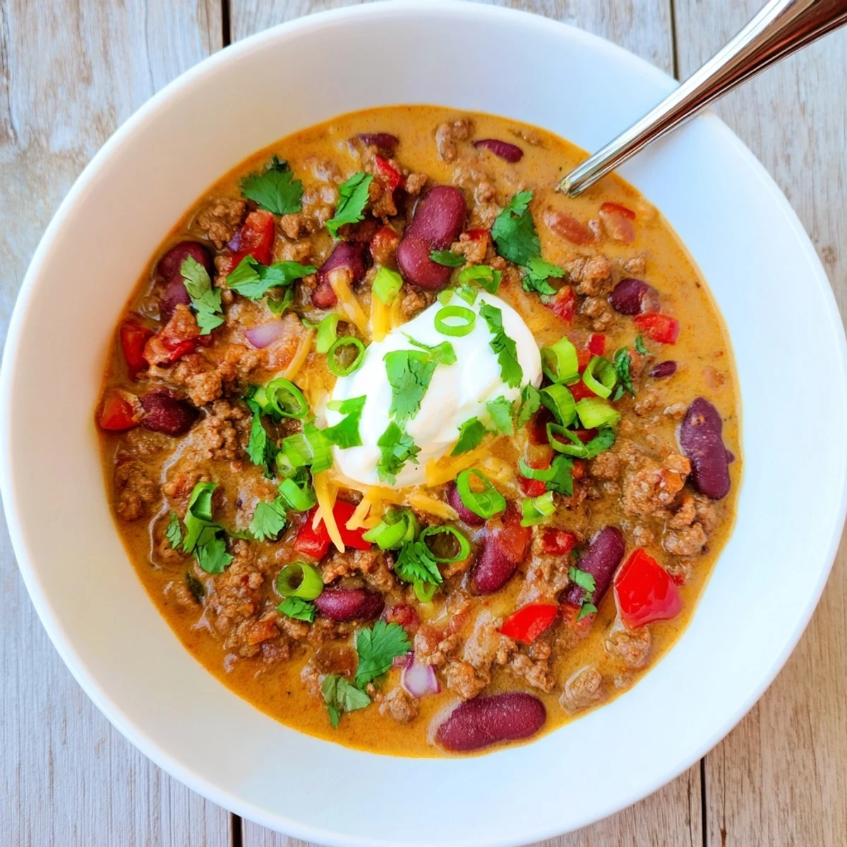 Rich orange turkey pumpkin chili simmering with beans in a dark Dutch oven