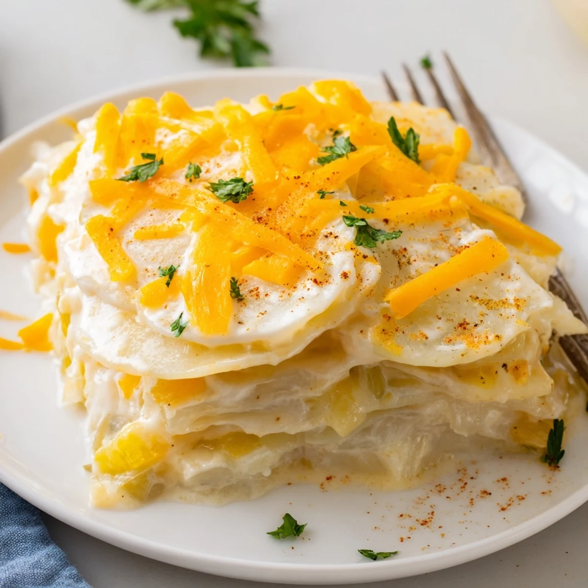 Creamy scalloped potatoes layered with sharp cheddar, perfectly tender after hours in the slow cooker