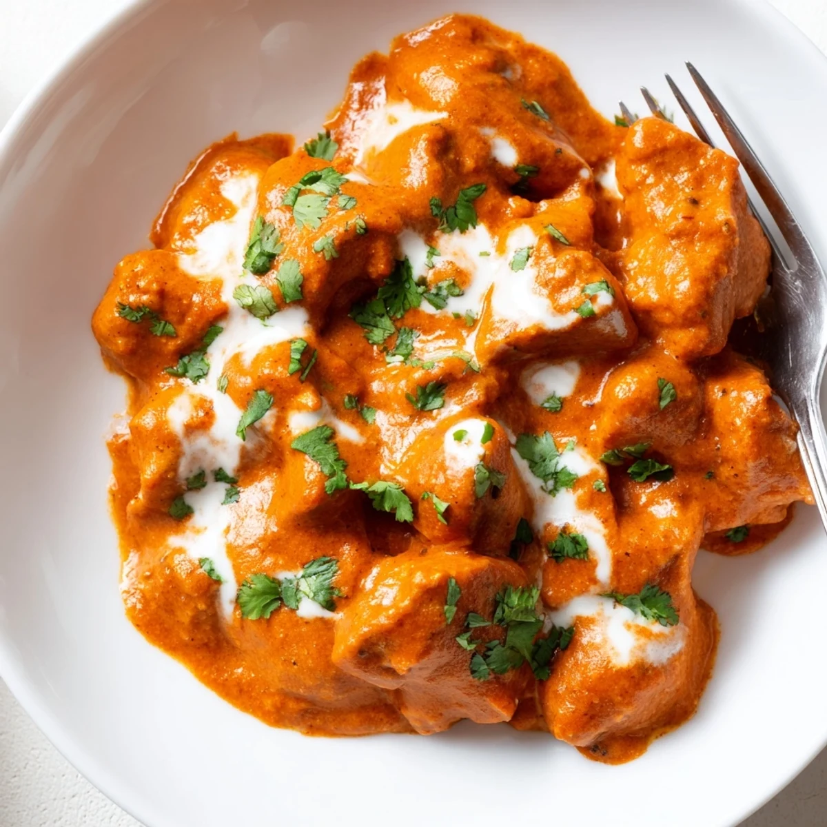 Tender chicken pieces simmered in rich spiced tomato sauce with fresh cilantro