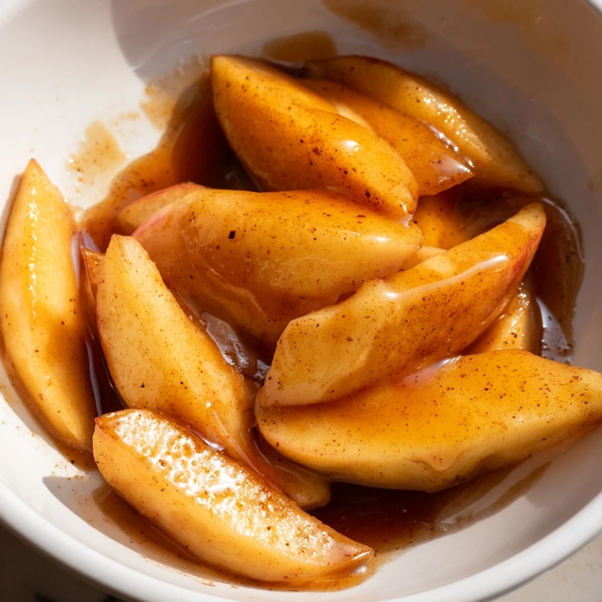 Golden brown apple slices swimming in sweet cinnamon syrup after Instant Pot cooking