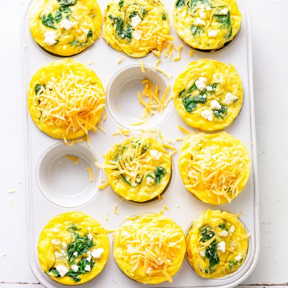 Fluffy egg muffins packed with wilted spinach and crumbled feta, served warm