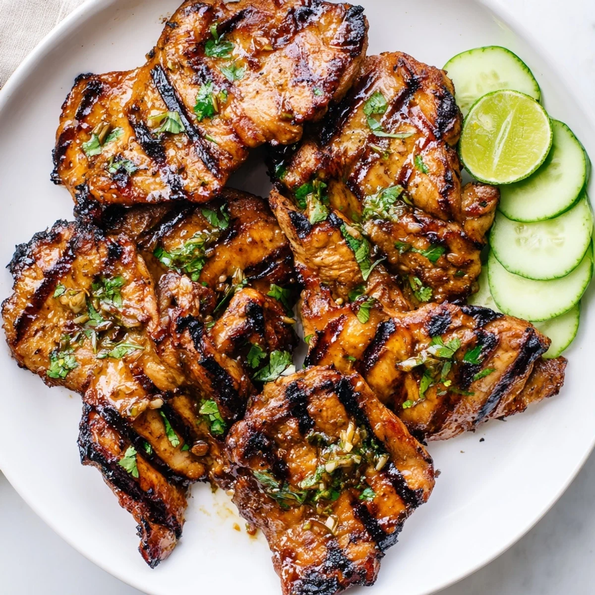 Golden Grilled Vietnamese Chicken with visible char marks served atop fluffy white rice