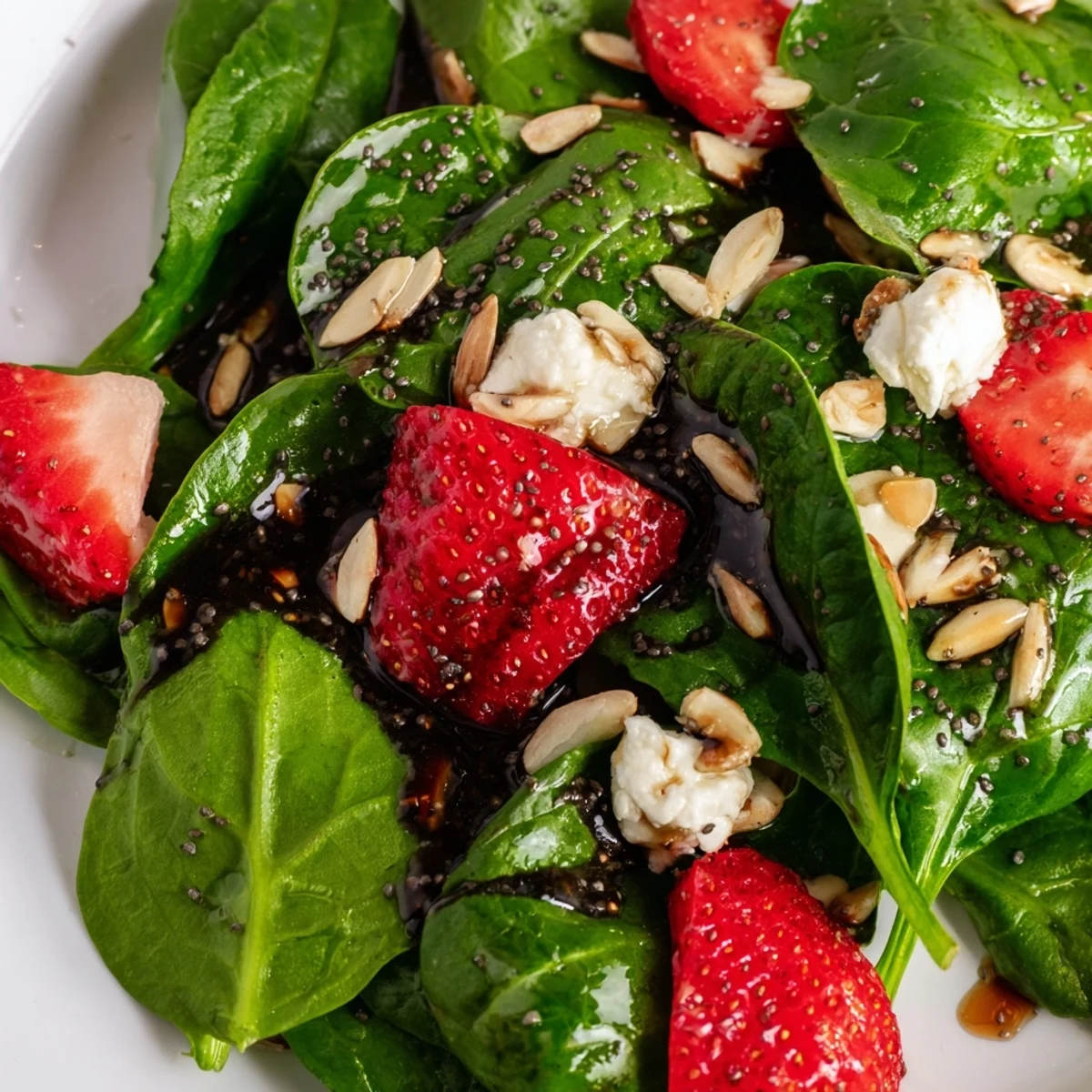 Vibrant strawberry spinach salad with sliced berries red onion and tangy balsamic dressing
