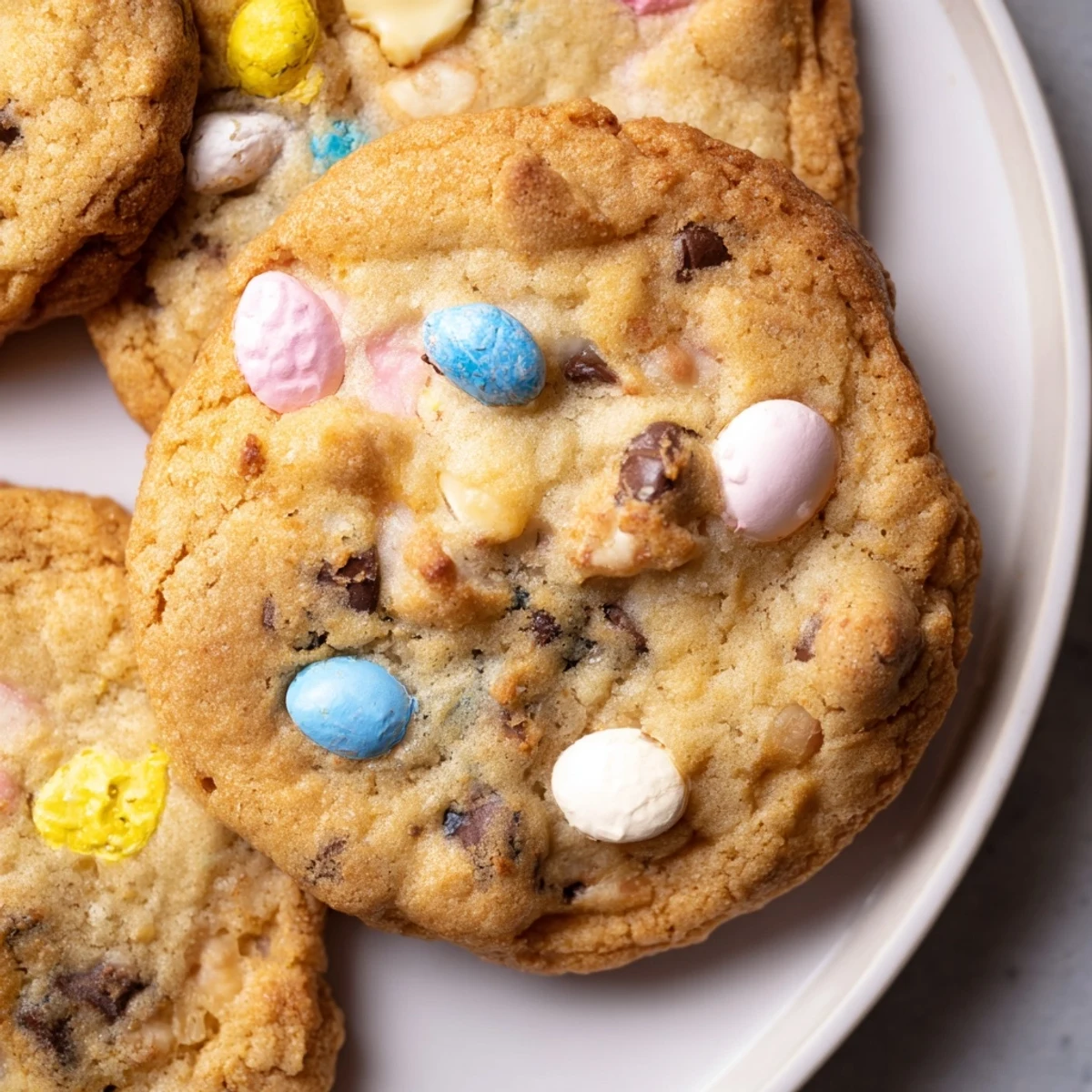 Golden brown Cadbury Egg Cookies fresh from the oven with gooey chocolate centers
