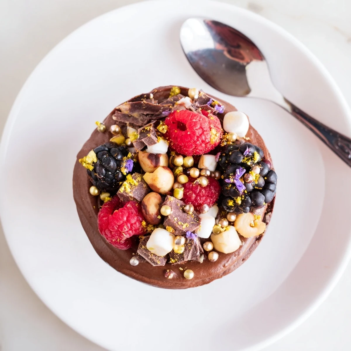 Decadent chocolate grazing cups filled with silky mousse and crowned with fresh berries and nuts