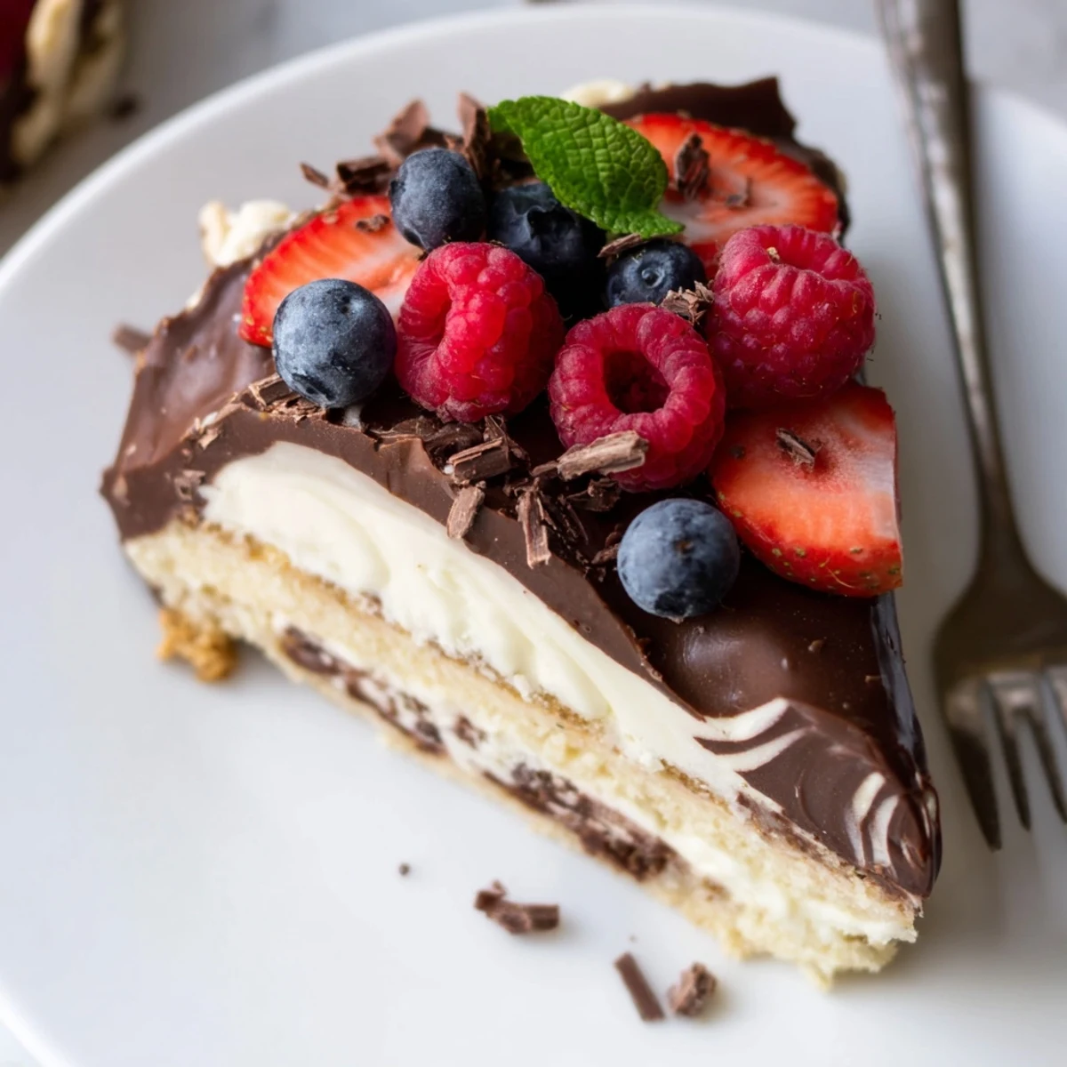 The Ultimate Dessert Recipe features silky chocolate ganache and creamy vanilla layers