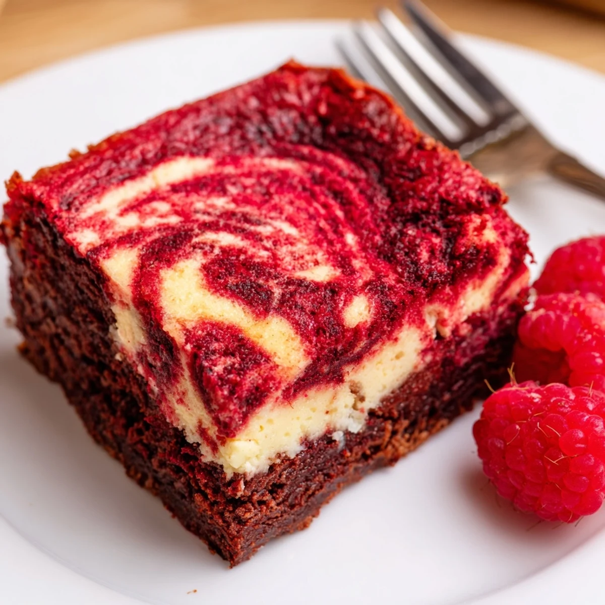 A tray of Red Velvet Brownies With Cheesecake Layer swirled, glossy, ready to serve
