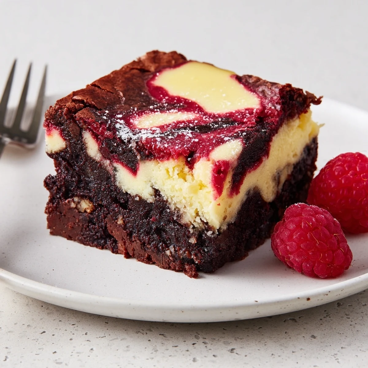 Close-up of marbled Red Velvet Brownies With Cheesecake Layer showing fudgy texture