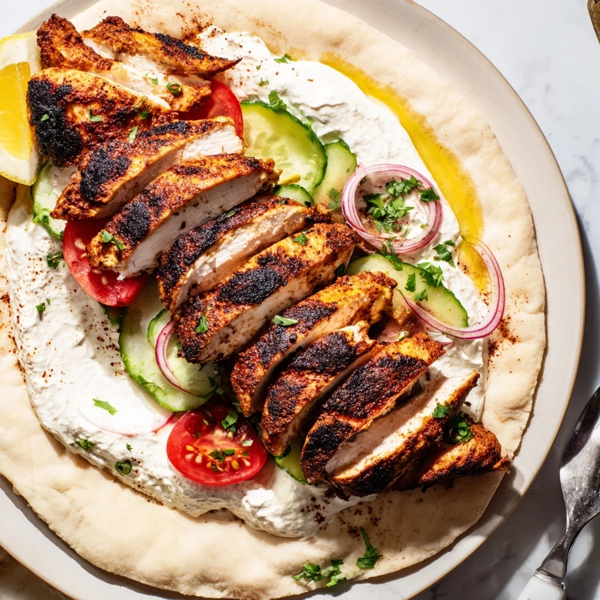 Shawarma Chicken With Garlic Sauce piled in warm pita, charred edges, fragrant