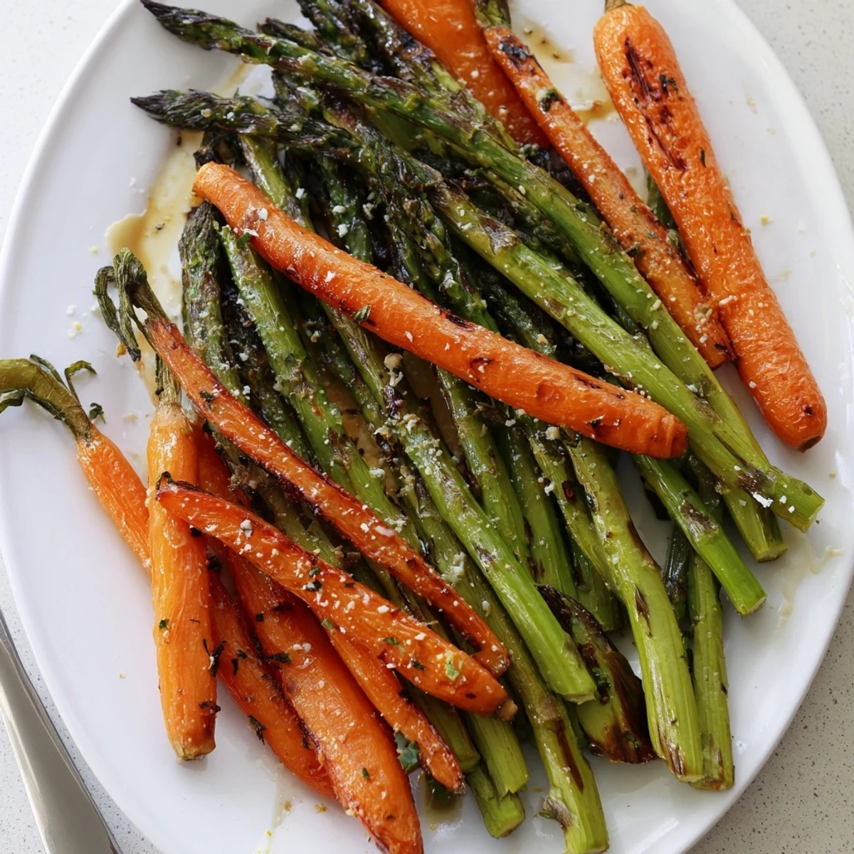 Warm Roasted Asparagus Carrots tossed in olive oil and aromatic thyme.