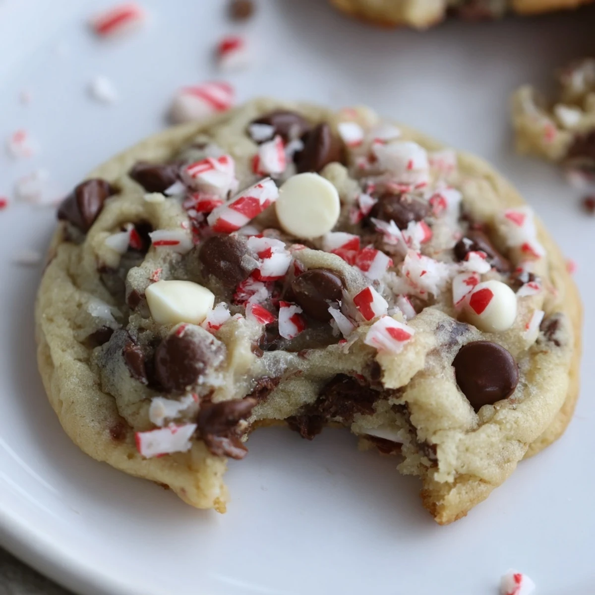 Peppermint Chocolate Chip Cookies cooling on a rack, glossy chips and crushed peppermint  