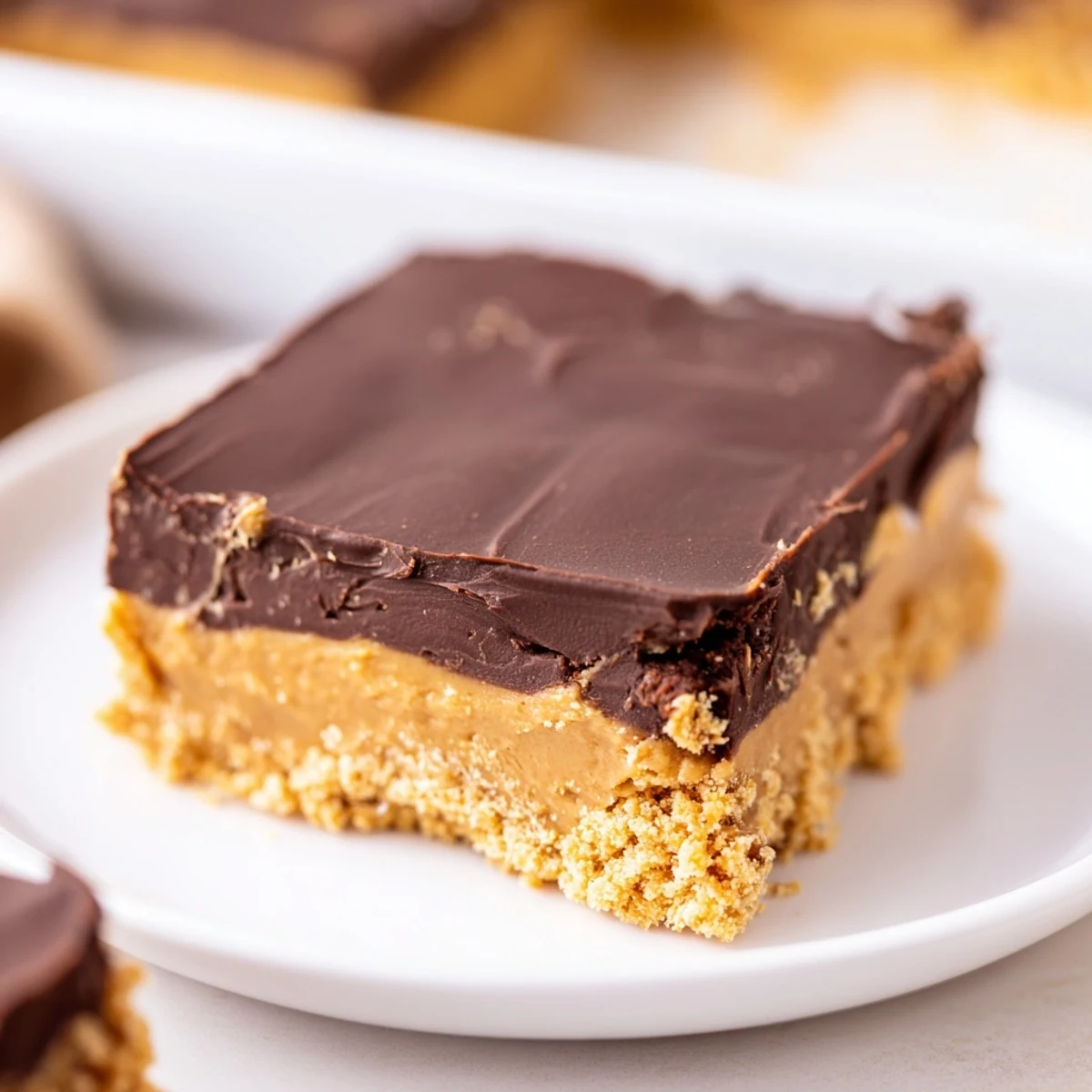 Fudgy No Bake Peanut Butter Bars dusted with sea salt, ready to serve