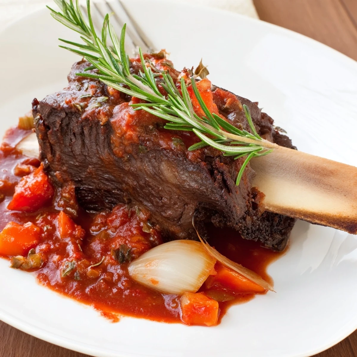 A glossy pot of herbs and red wine surrounds Slow Cooker Beef Short Ribs