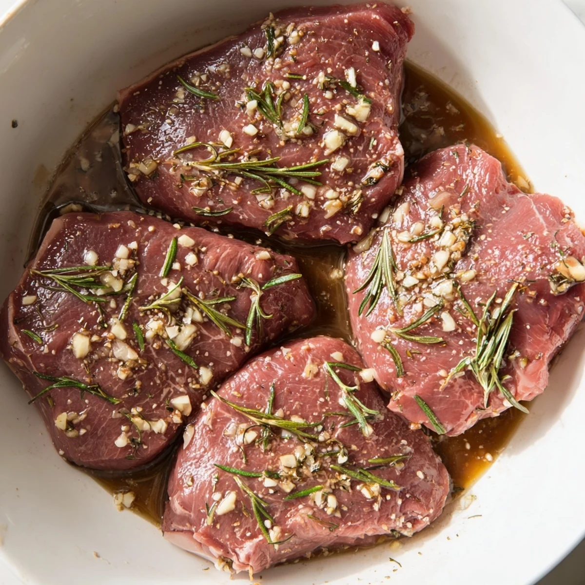 Bowl of Steak Marinade with bright lemon and soy, ready to coat steaks.