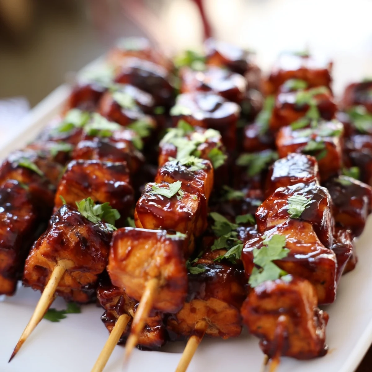 Gluten-free BBQ chicken skewer salad recipe with charred grilled chicken and tangy lemon dressing