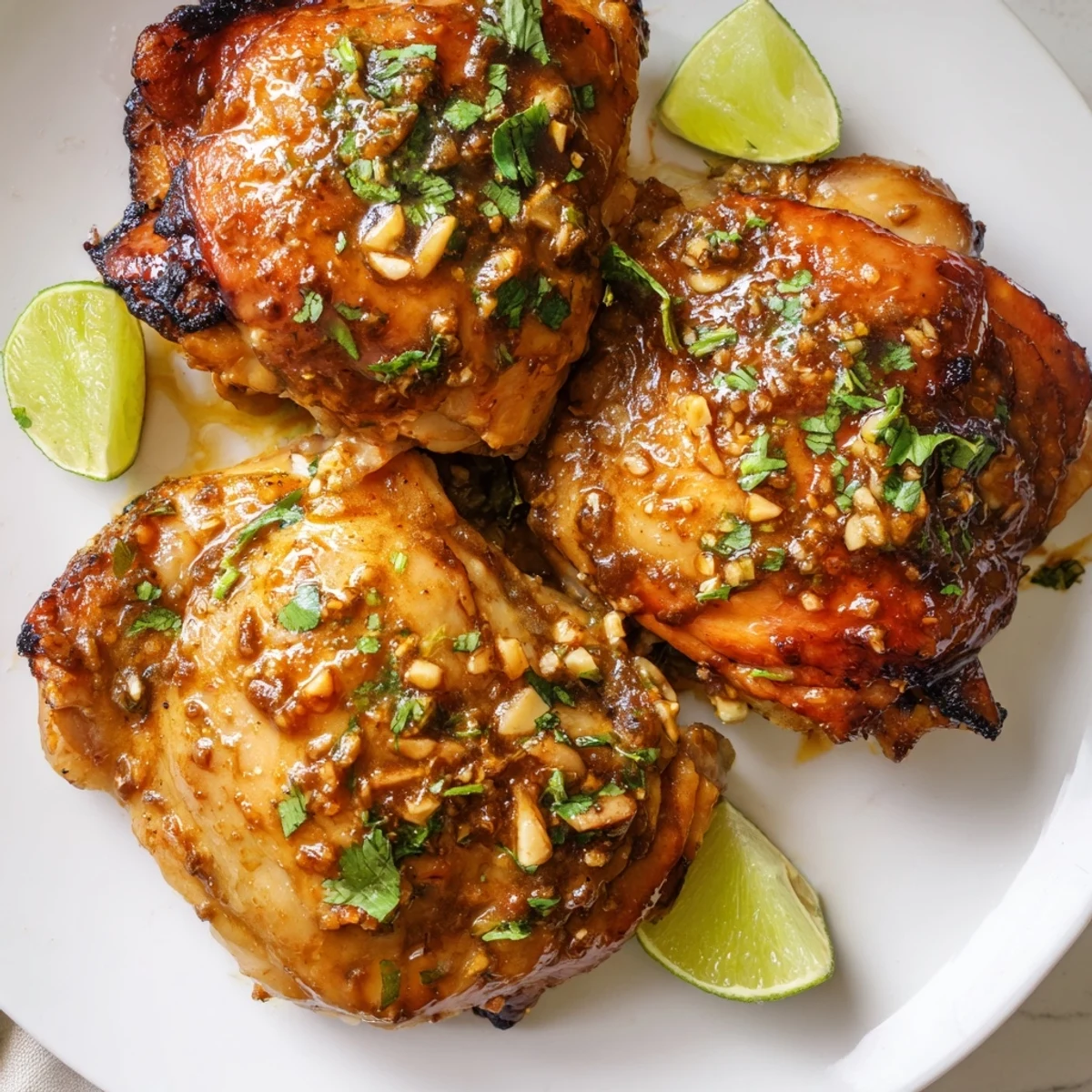 Juicy oven-baked chicken thighs glazed in zesty orange and lime Cuban mojo sauce