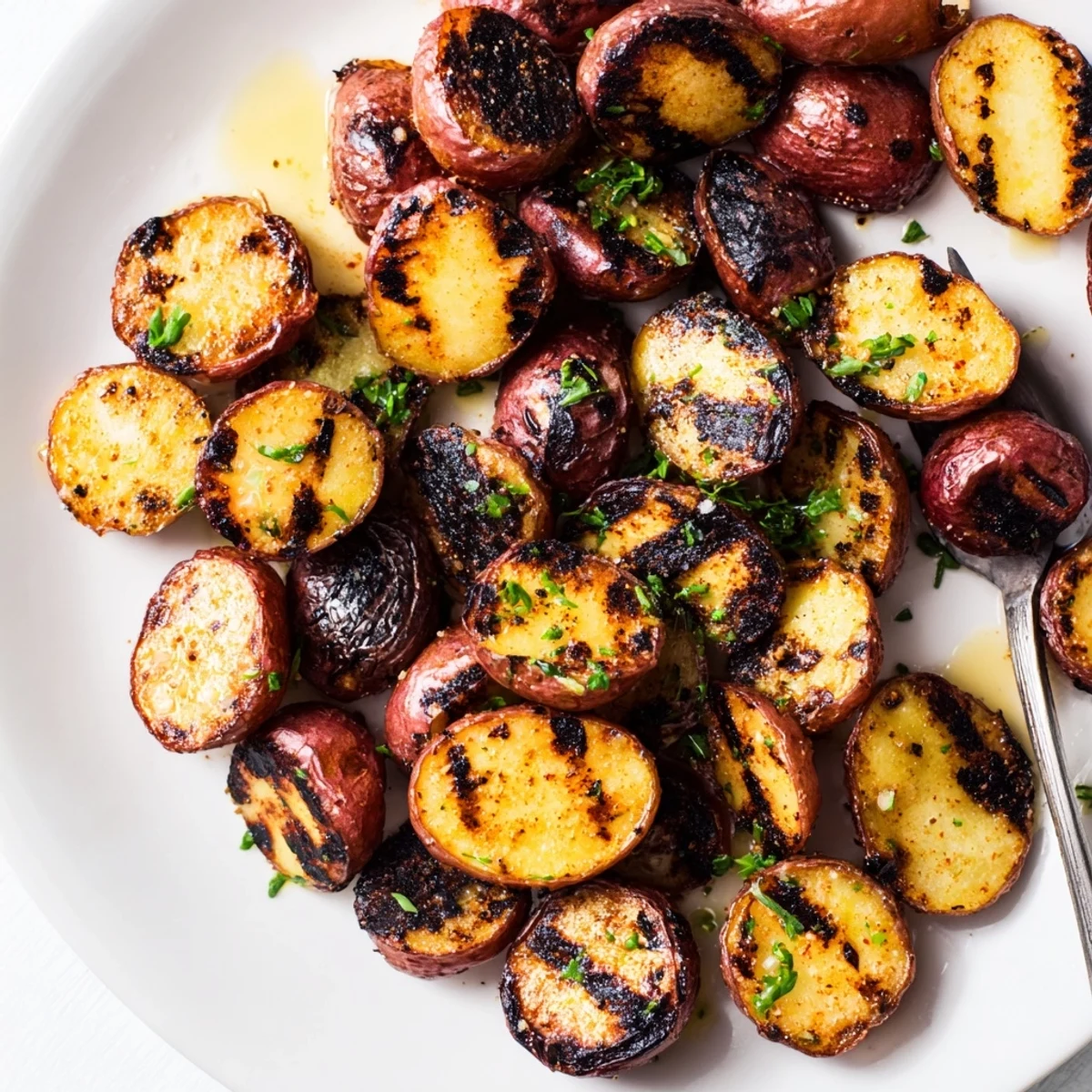 Skewered Grilled Potatoes Recipe served warm with charred edges and garlic aroma